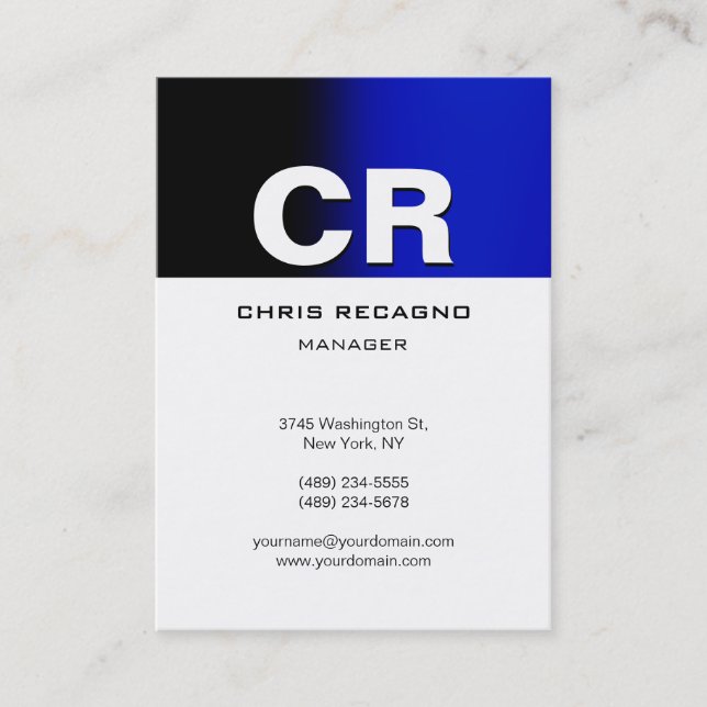 Chubby Vertical Blue Black White Business Card (Front)