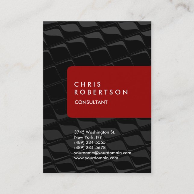 Chubby Vertical Grey Pattern Red Business Card (Front)