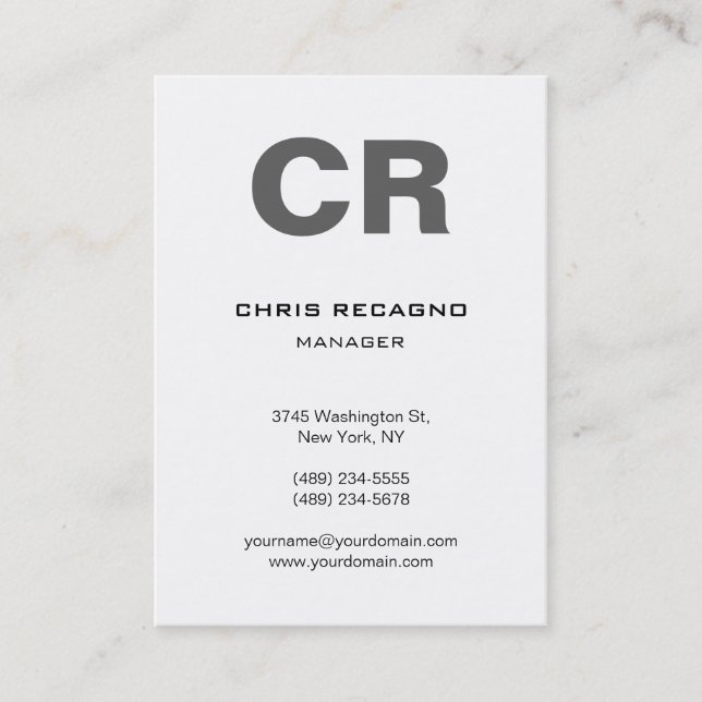 Chubby Vertical Grey White Business Card (Front)
