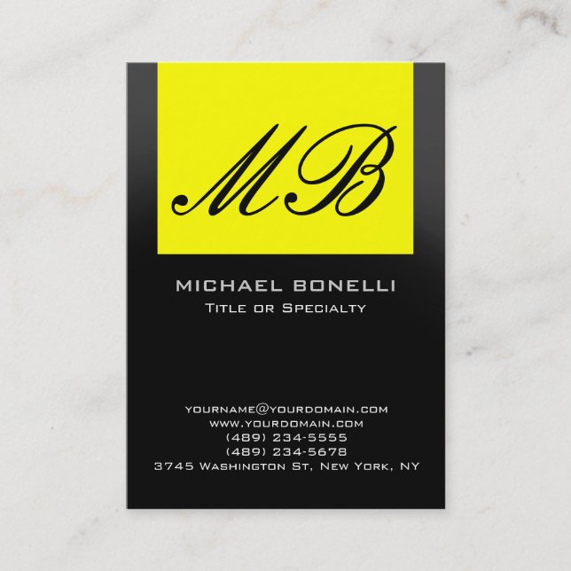 Chubby yellow grey black monogram business card (Front)