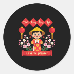 Chuc Mung Nam Moi 2026 Girl Vietnamese Lunar New Y Classic Round Sticker