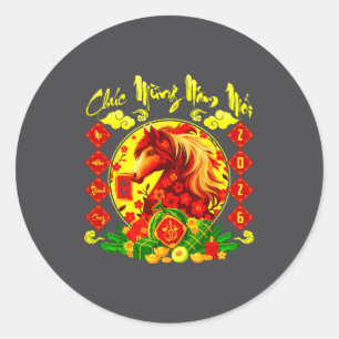 Chuc Mung Nam Moi Happy New Year 2026 Horse Vietna Classic Round Sticker