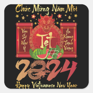 Chuc Mung Nam Moi Happy Vietnamese New Year 2024 Square Sticker