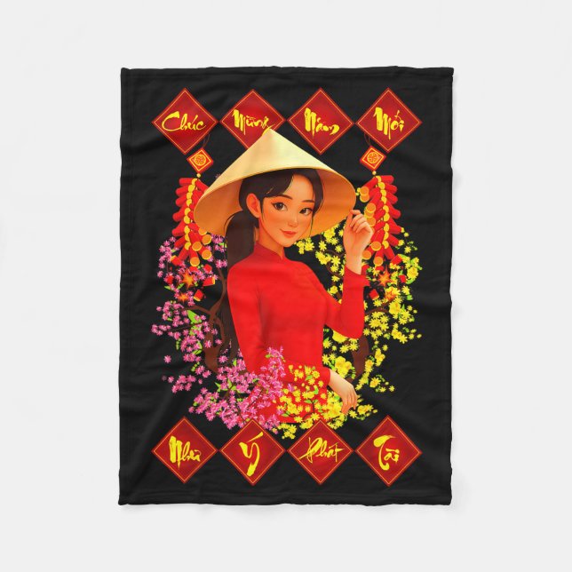 Chuc Mung Nam Moi Tet Binh Ngo 2026 Vietnamese Gir Fleece Blanket (Front)