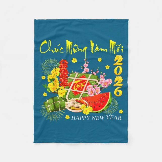 Chuc Mung Nam Moi Vietnamese Fleece Blanket (Front)