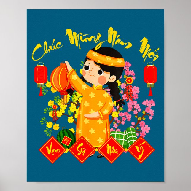 Chuc Mung Nam Moi Vietnamese Lunar New Year Ao Dai Poster (Front)