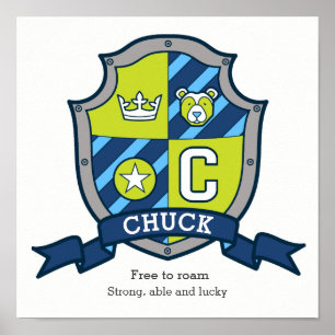 Chuck name meaning letter C bear green crest Poster