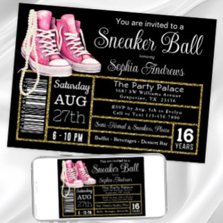 Chucks and Pearls Sneaker Ball Birthday Party Invitation