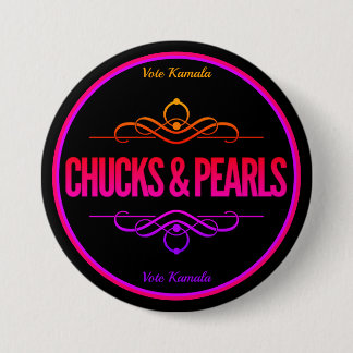 Chucks & Pearls Pink Vote Kamala Black 7.5 Cm Round Badge