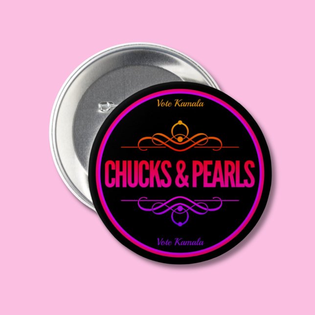 Chucks & Pearls Vote Kamala Black 7.5 Cm Round Badge (Creator Uploaded)