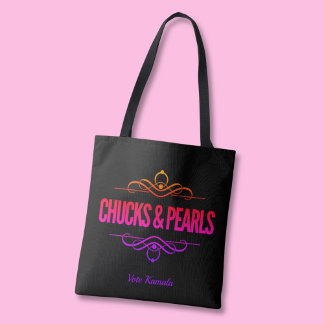Chucks & Pearls Vote Kamala Black Tote Bag