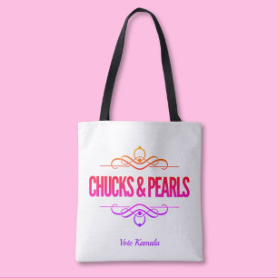 Chucks & Pearls Vote Kamala Black Tote Bag