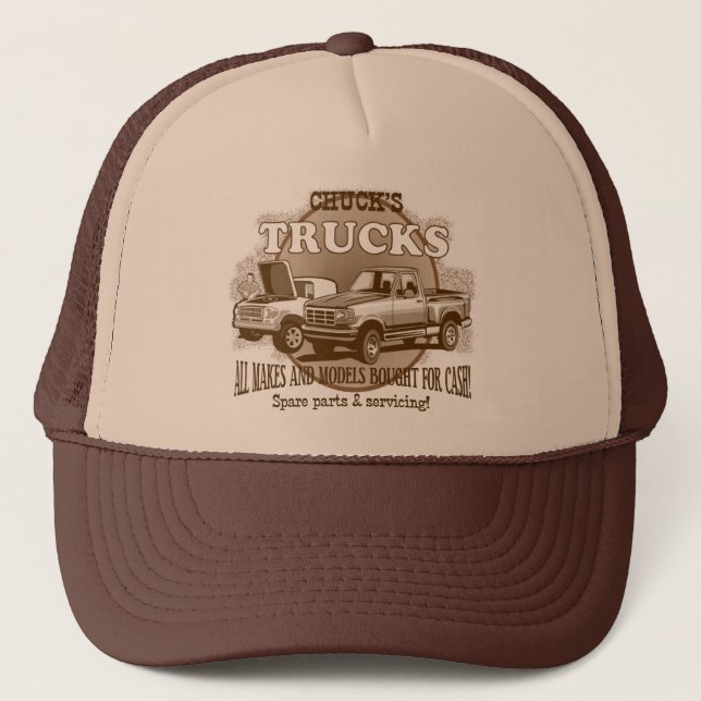 'Chuck's Trucks' Brown and Tan trucker cap (Front)