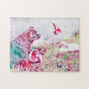 Chug Dog Duck Pond Pastel Watercolor Jigsaw Puzzle
