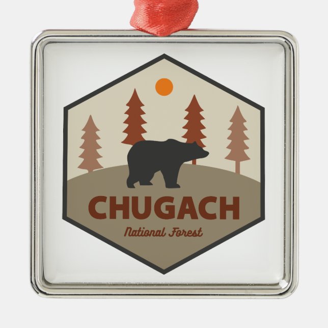 Chugach National Forest Alaska Bear Metal Tree Decoration (Front)