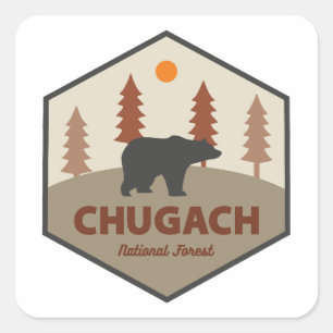 Chugach National Forest Alaska Bear Square Sticker
