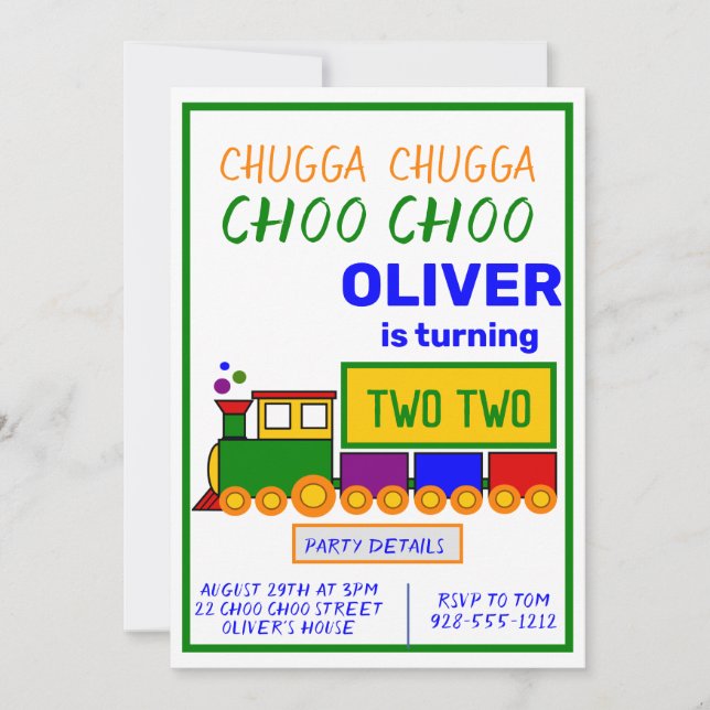 Chugga Choo Choo Boy's 2nd Birthday Invitation (Front)