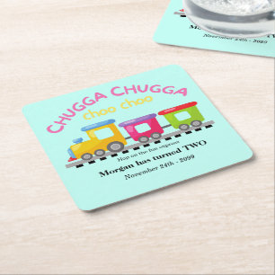 Chugga Choo Train Themed Cartoon 2nd Birthday  Square Paper Coaster