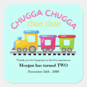 Chugga Choo Train Themed Cartoon 2nd Birthday Square Sticker