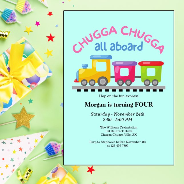 Chugga Choo Train Themed Cartoon Any Age Birthday  Invitation (Creator Uploaded)