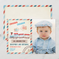 Chugga Choo Train Vintage Boy Red Blue Birthday