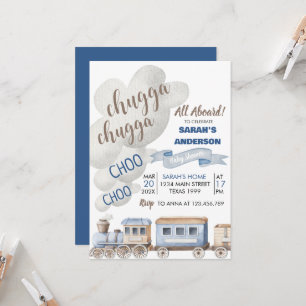Chugga Chugga cho cho All Aboard Train Baby Shower Invitation