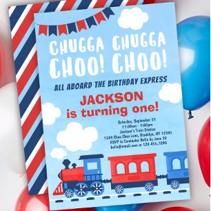 Chugga Chugga Choo Choo Boys Train 1st Birthday Invitation