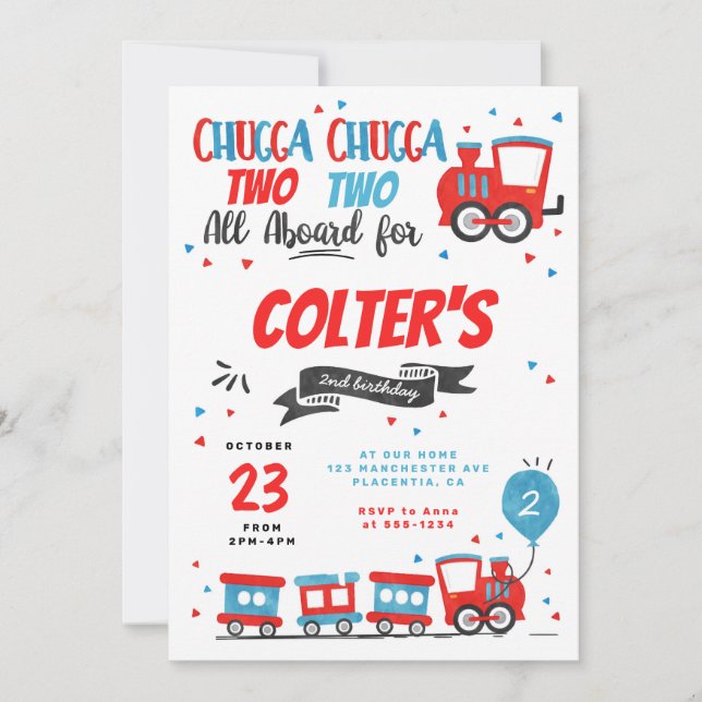 Chugga Chugga Choo choo Train Birthday Party Invitation (Front)