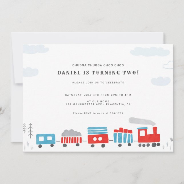 Chugga Chugga Choo choo Train Birthday Party Invitation (Front)