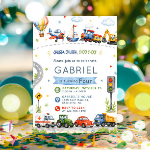Chugga Chugga, Choo Choo! Transportation Birthday Invitation
