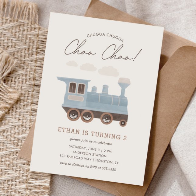 Chugga Chugga Choo Choo Vintage Train 2nd Birthday Invitation (Creator Uploaded)