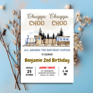 Chugga Chugga Choo Choo Vintage Train Birthday  Invitation
