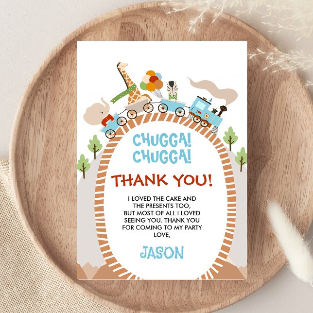 Chugga Chugga Train Birthday Thank You Card (Boys Train Birthday Thank You Card, Safari Animals Train Thank You card, Chugga Chugga Train Party)