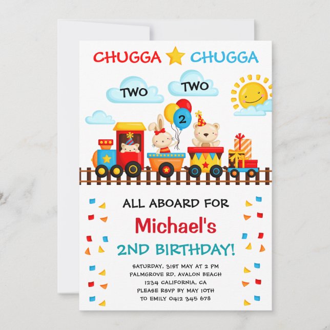 Chugga Chugga Two Train 2nd Boy Birthday Party  Invitation (Front)