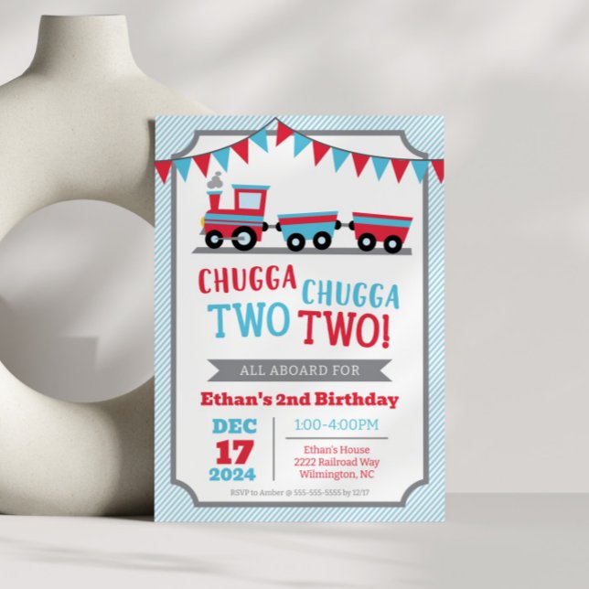 Chugga Chugga Two Two 2nd Birthday Invitation (Chugga Chugga Two Two 2nd Birthday Party Invitation)