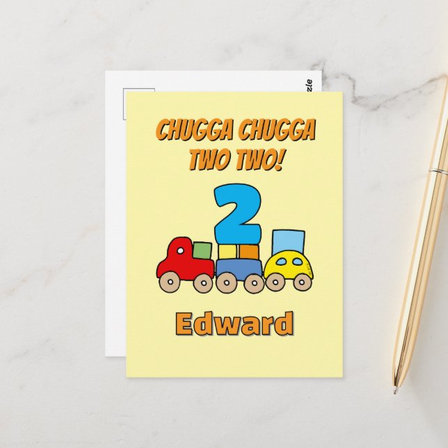 Chugga Chugga Two Two 2nd Birthday Train Postcard (Front/Back In Situ)