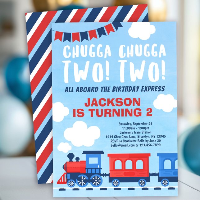 Chugga Chugga TWO TWO Boys Train 2nd Birthday Invitation (Creator Uploaded)