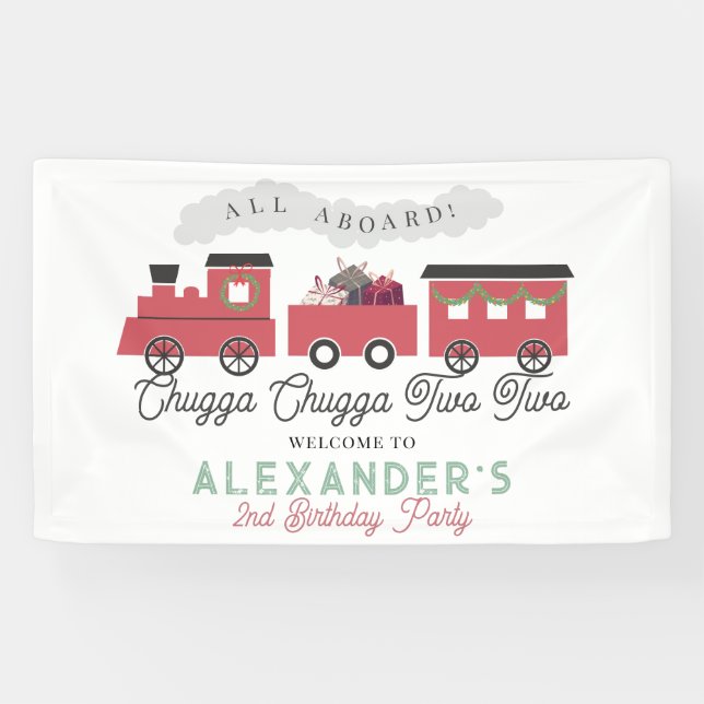Chugga Chugga Two Two Christmas Train 2nd Birthday Banner (Horizontal)