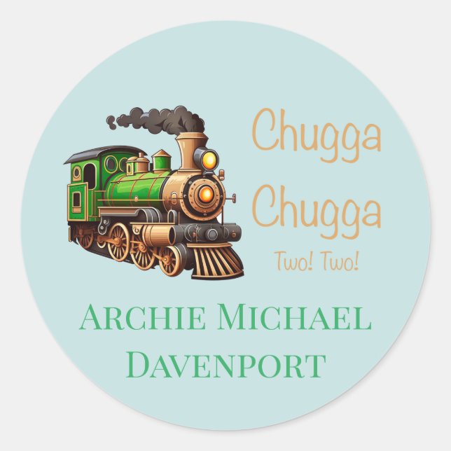 Chugga Chugga Two Two Green Train Birthday Party Classic Round Sticker (Front)