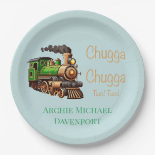 Chugga Chugga Two Two Green Train Birthday Party Paper Plate