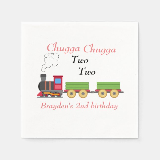 Chugga chugga two two red boy 2nd birthday napkins (Front)