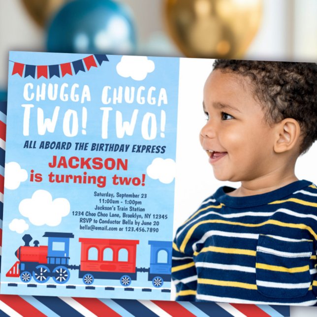 Chugga Chugga Two Two Train 2nd Birthday Photo  Invitation (Creator Uploaded)