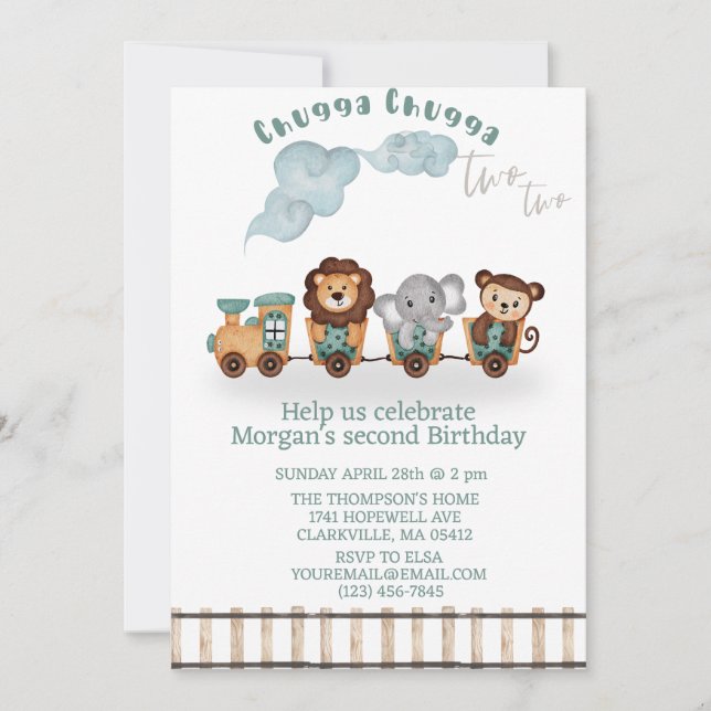 Chugga chugga two two train birthday invitation (Front)