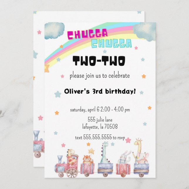 Chugga Chugga Two Two train birthday invite (Front/Back)