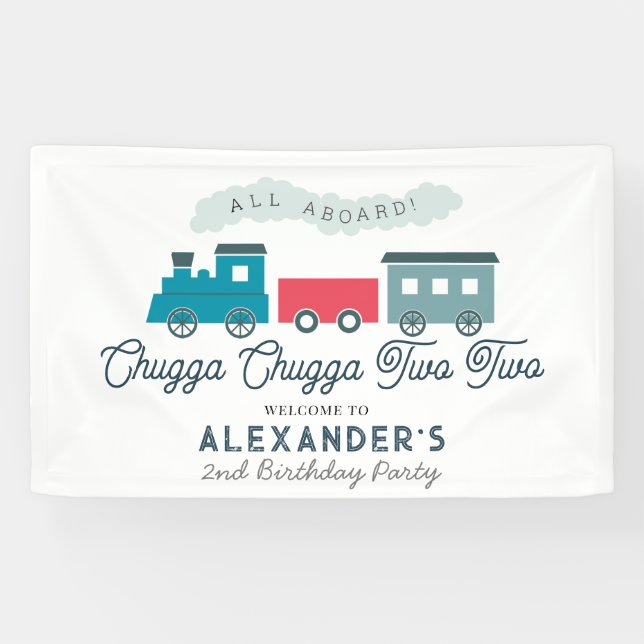 Chugga Chugga Two Two Train Blue Boy 2nd Birthday Banner (Horizontal)