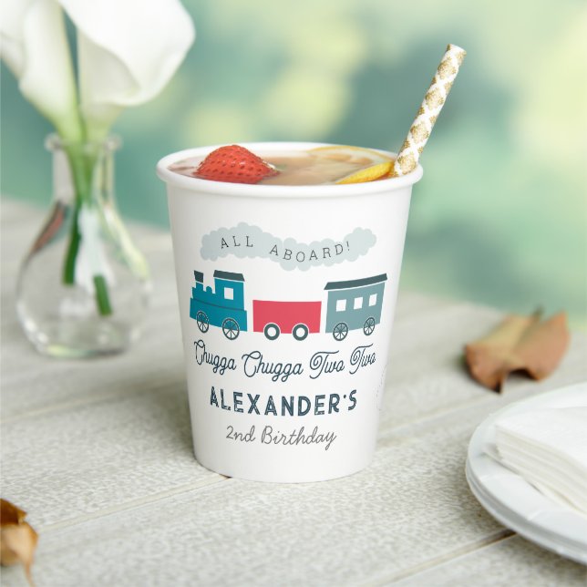 Chugga Chugga Two Two Train Blue Boy 2nd Birthday Paper Cups (Insitu)