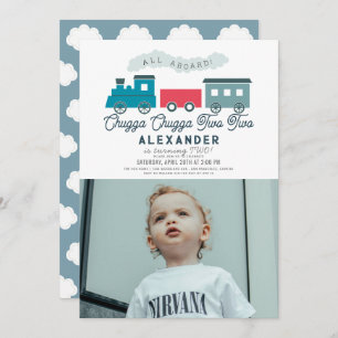 Chugga Chugga Two Two Train Boy 2nd Birthday Photo Invitation