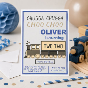 Chugga Chugga Two Two Train Boy's 2nd Birthday Invitation