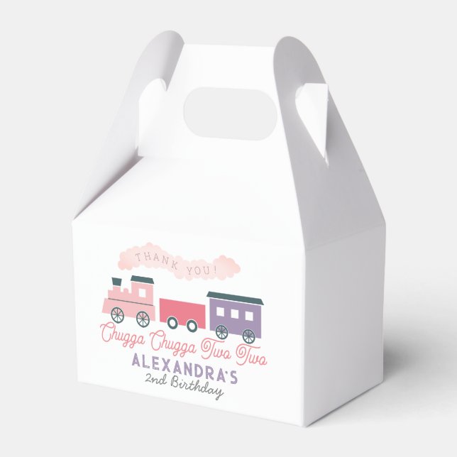 Chugga Chugga Two Two Train Pink Girl 2nd Birthday Favour Box (Front Side)