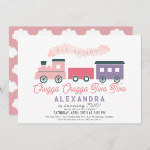 Chugga Chugga Two Two Train Pink Girl 2nd Birthday Invitation